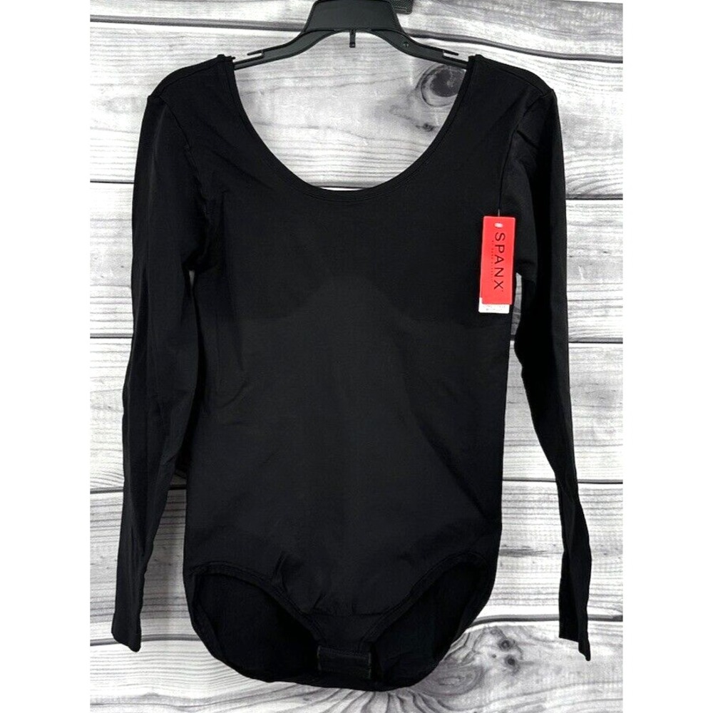 SPANX LONG‎ SLEEVE THE BASE BODYSUIT Women's Size Medium  BLACK  NEW WITH TAGS!!